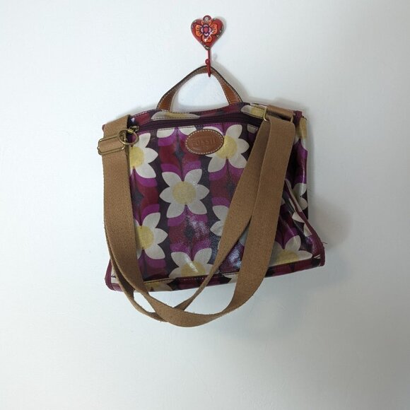 Fossil Oil Cloth Floral Satchel Crossbody Shoulder Bag Midcentury Pattern - Picture 5 of 10